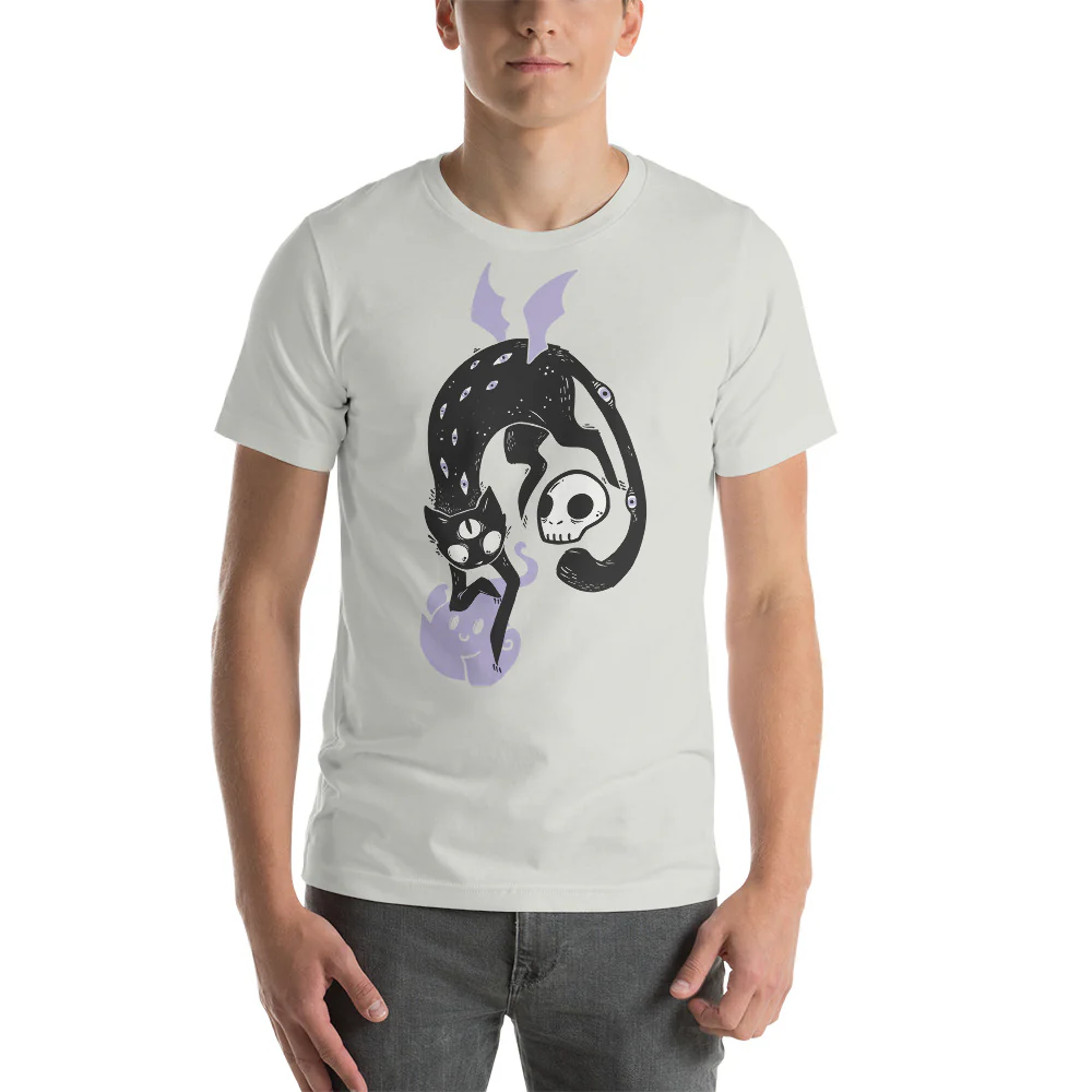 Winged Cat, Unisex T-Shirt, Silver Or White - Image 2