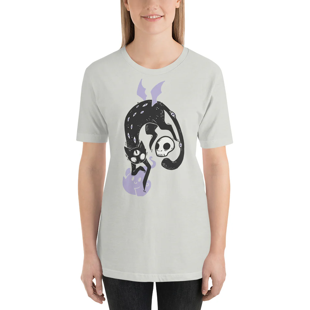Winged Cat, Unisex T-Shirt, Silver Or White - Image 3