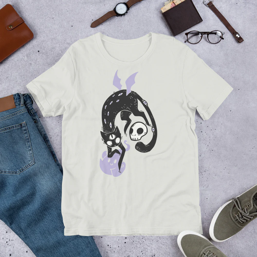Winged Cat, Unisex T-Shirt, Silver Or White - Image 4