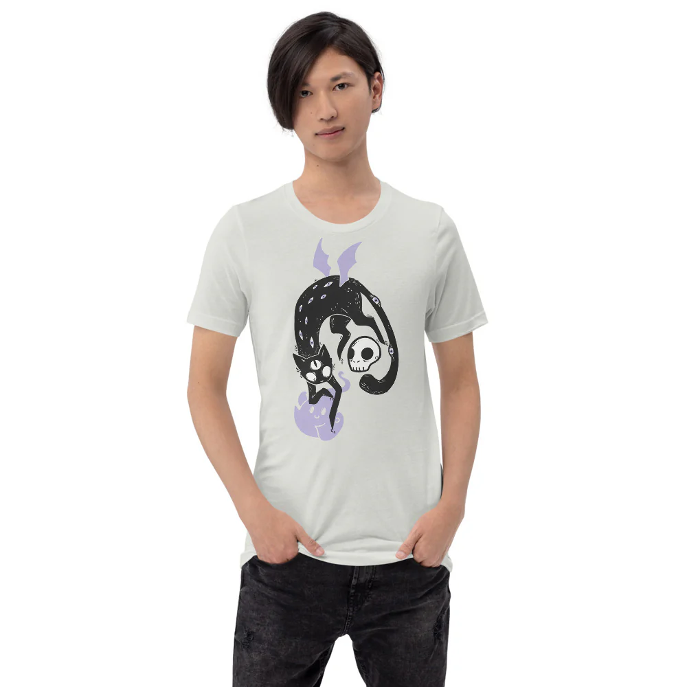 Winged Cat, Unisex T-Shirt, Silver Or White - Image 5