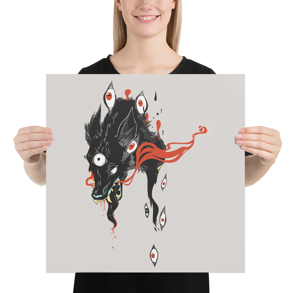 Wolf & Eyes On Gray, Matte Art Print Poster - Image 7