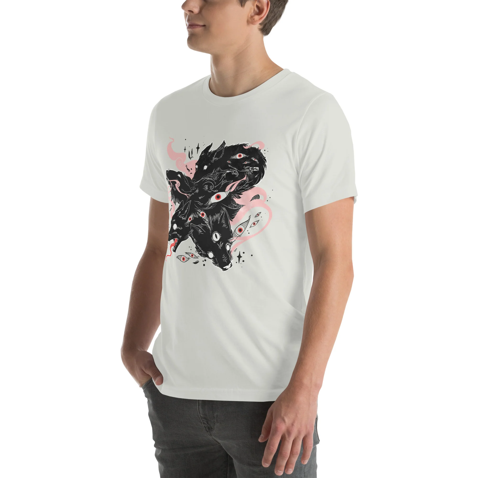 Many Eyes Many Wolves, Gray, Unisex T-Shirt - Image 5