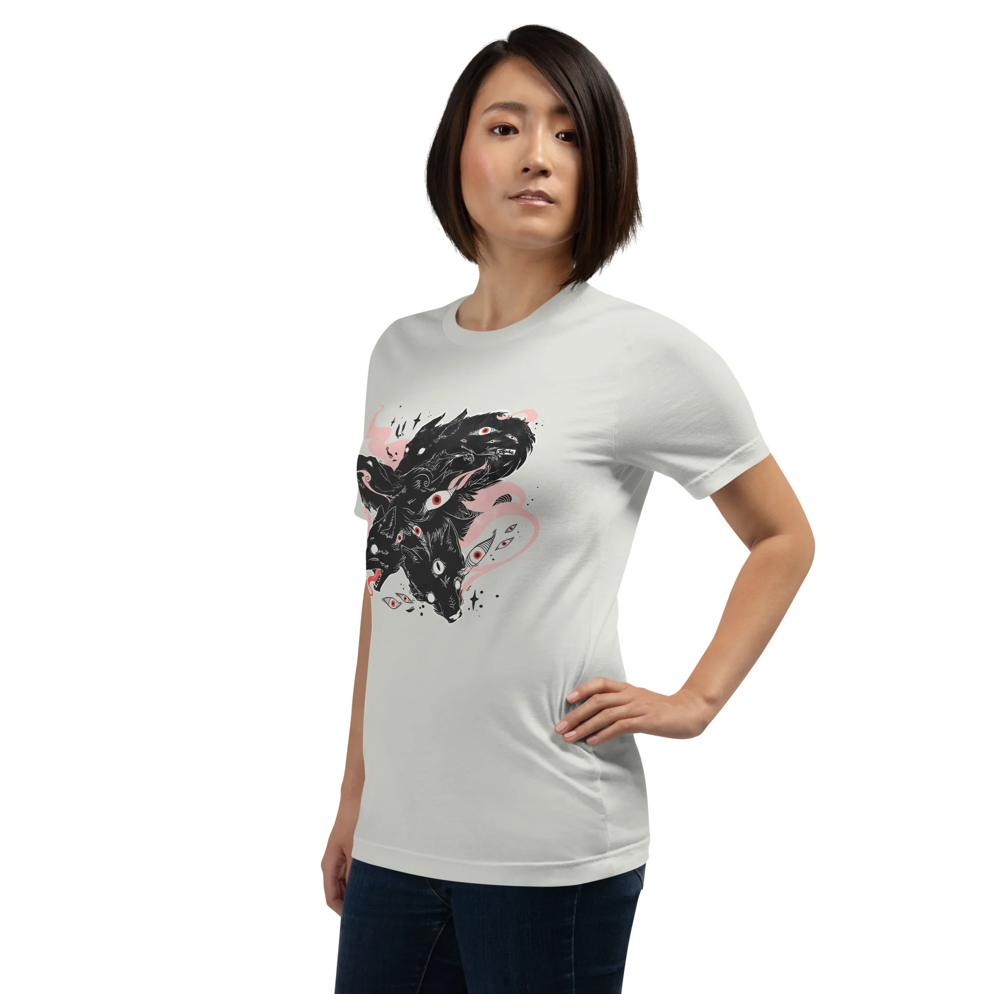 Many Eyes Many Wolves, Gray, Unisex T-Shirt - Image 9