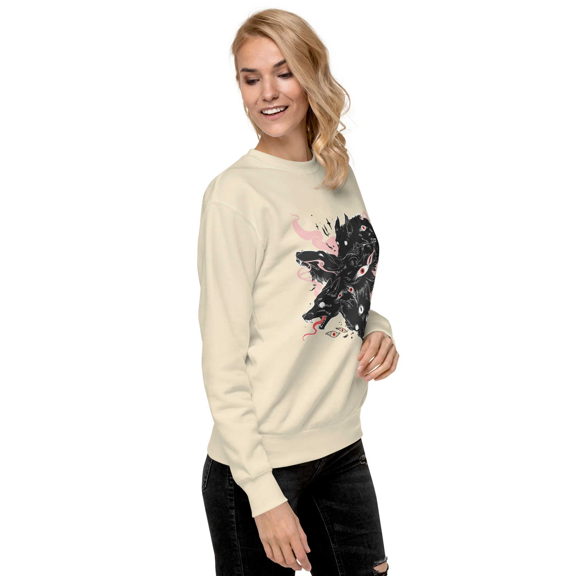 Wolves & Eyes, Premium Unisex Sweatshirt - Image 3